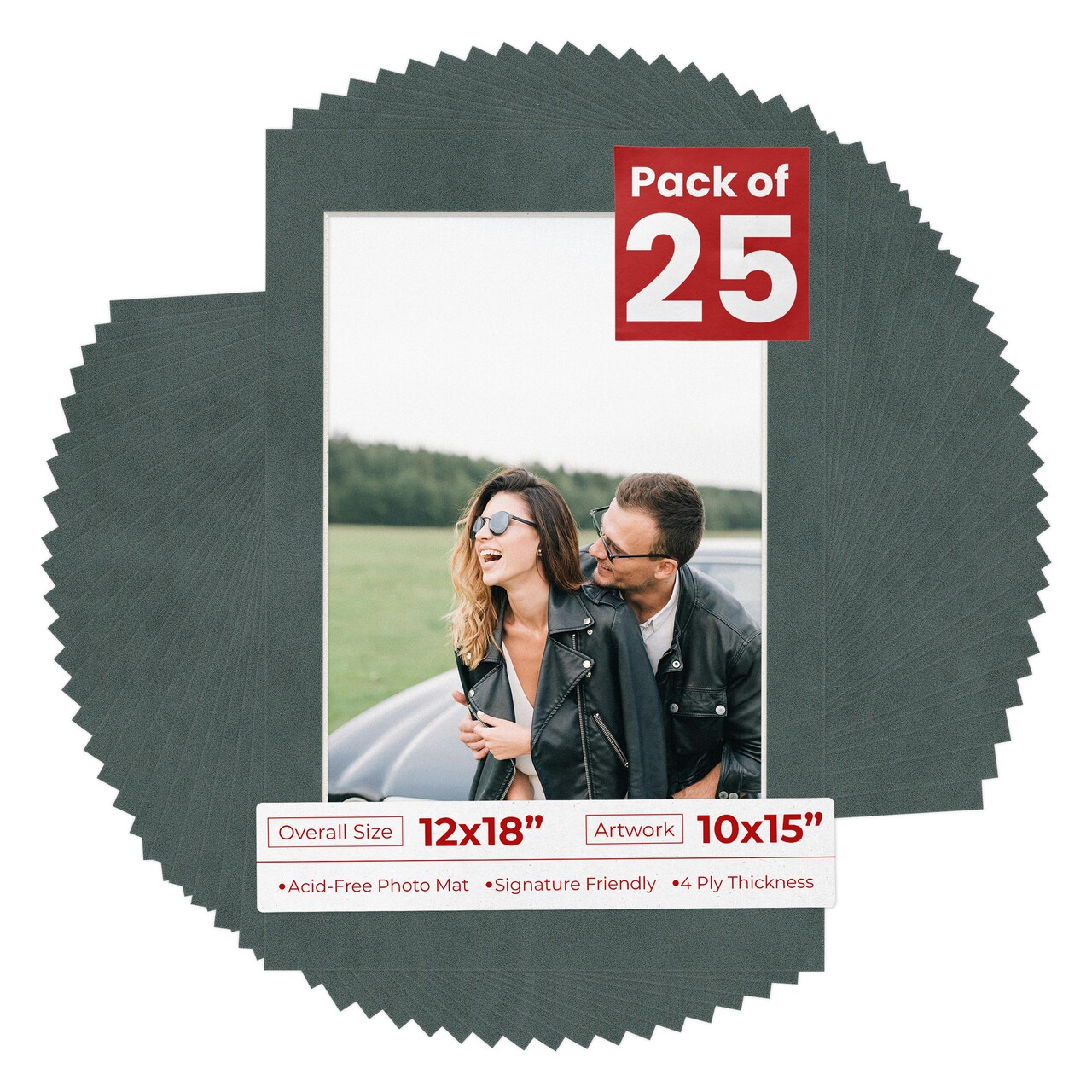 Dark Grey Suede Mat Board for 12x18 Frames - Fits 10x15 Photos